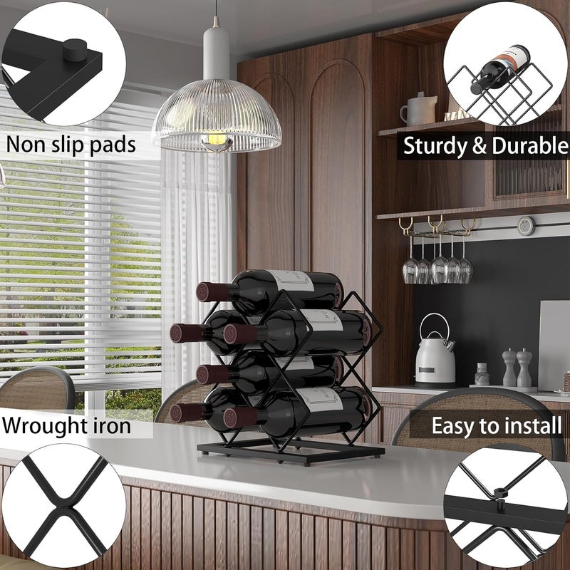KOKSTOP Countertop Wine Rack, 6 Bottles Wine Storage Capacity, Modern Corner Metal Wine Bottle Holder for Bar, Cabinet, Pantry, Tabletop Wine Racks for Cup and Water Bottle – Black - Image 4